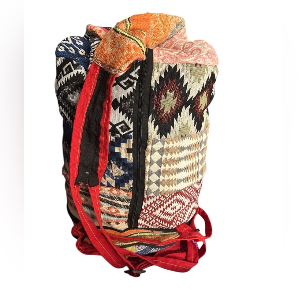 Multicolor Patterned Backpack. BL/RD5 - Picture 2 of 2